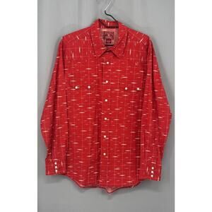 Lucky Brand Shirt Mens Large Red Western Pearl Snap Long Sleeve Cotton Rodeo